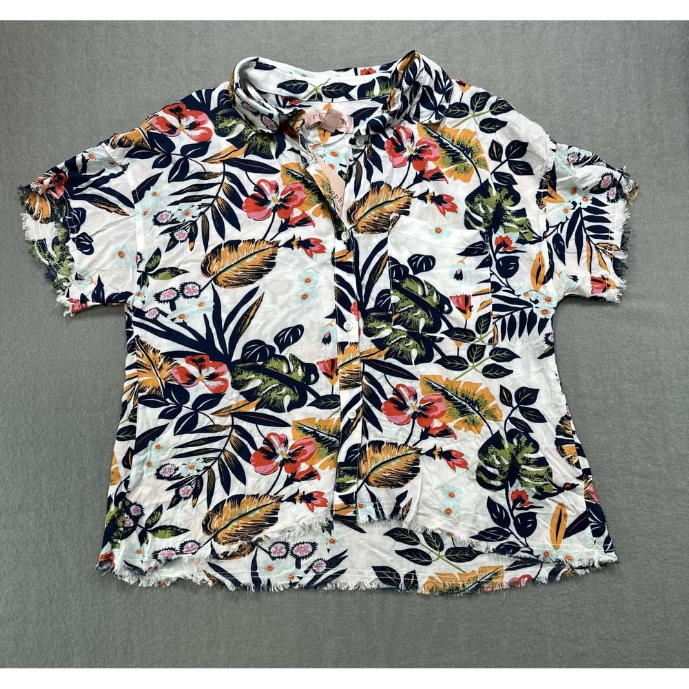 NWT Tropical Floral Camp Shirt Resort Vacation Blouse White Medium Philosophy